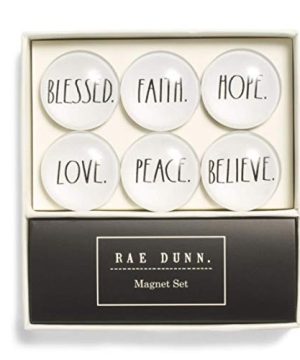 Rae Dunn 6 Piece Glass Dome Magnet Set Blessed Faith Hope Love Peace Believe 0 300x360