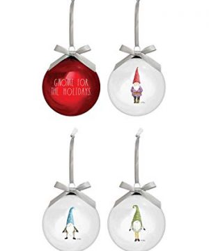 Rae Dunn Christmas Ornaments Set Of 4 Red And Clear Glass Balls Gnome For The Holidays 80mm Large Hanging Holiday Decorations For Xmas Tree 0 300x360