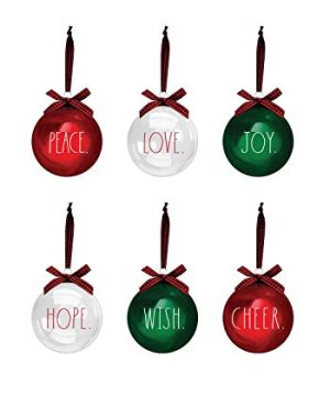 Rae Dunn Christmas Ornaments Set Of 6 Glass Balls Red Green Clear Peace Love Joy Hope Wish Nice 60mm 236 Inch Hanging Holiday Decorations For Xmas Tree 0 300x360