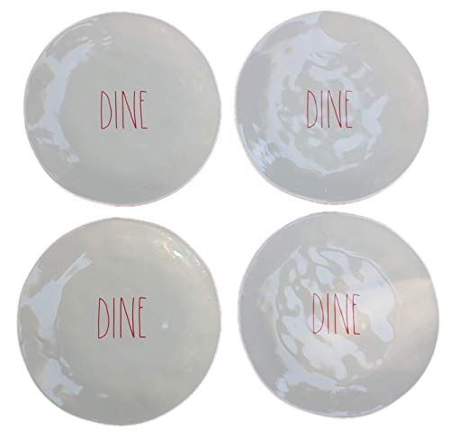 Rae Dunn Melamine 10 Dinner Plates Set Of 4 DINE In RED Lettering 0