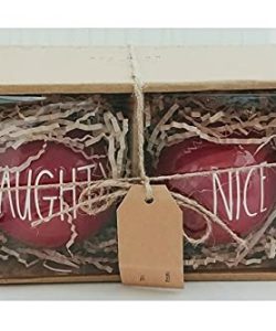 Rae Dunn Naughty And Nice Solid Red Round Ceramic Christmas Ornaments LL Set Of 2 0 250x300