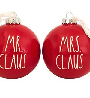 Rae Dunn Set Of 2 Red Ball Christmas Ornaments Mr Claus Mrs Claus Ceramic Holiday Ornaments For Christmas Tree With White Hanging Ribbon 0 300x326