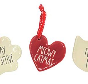 Rae Dunn Set Of 3 Cat Christmas Ornaments Stay Pawsitive Meowy Catmas Feline Fine Ceramic Holiday Ornaments For Christmas Tree With Red Hanging Ribbon 0 300x288