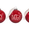 Rae Dunn Set Of 3 Red Ball Christmas Ornaments Merry Bright Noel Ceramic Holiday Ornaments For Christmas Tree With White Hanging Ribbon 0 100x100