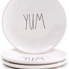 Rae Dunn By Magenta Ceramic Salad Appetizer Dessert 8 Inch Small PlatesYUM In Large Letters Set Of 4 Plates 0 100x100