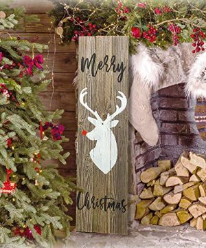 Reindeer Merry Christmas Sign Rustic Reclaimed Wood Handpainted Weathered Grey 0 0 300x360