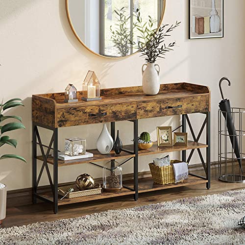 Farmhouse Console Tables Rustic Console Tables Farmhouse Goals   Rolanstar Console Table With Drawers And Shelves 47 Entryway Table With Storage Sofa Table With Stable Metal Frame For Living RoomHallway And Front Hall Farmhouse Style Rustic Brown 0 