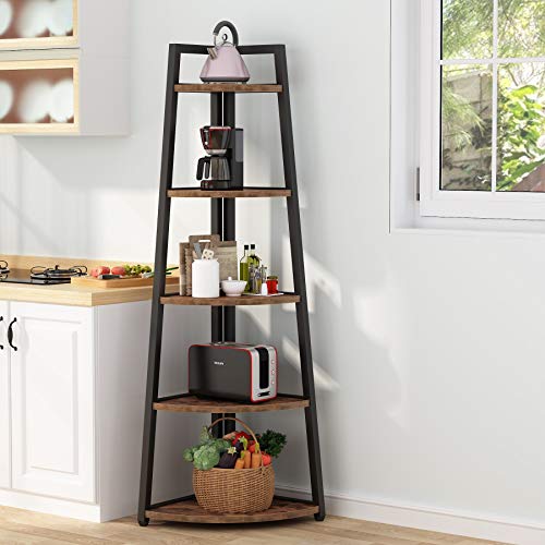 Rustic 5 Tier 70 Inch Tall Corner Shelf Bookshelf Industrial Small Bookcase Corner Shelf Stand Furniture Plant Stand For Living Room Small Space Kitchen Home Office Rustic Brown 0 0