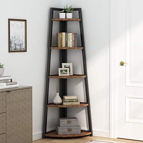 Rustic 5 Tier 70 Inch Tall Corner Shelf Bookshelf Industrial Small Bookcase Corner Shelf Stand Furniture Plant Stand For Living Room Small Space Kitchen Home Office Rustic Brown 0