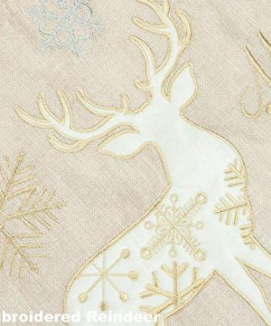 S DEAL Christmas Tree Skirt Burlap Embroidery Reindeer Tree Skirt With White Border For Xmas Party Holiday Decorations 0 300x360