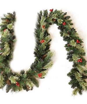 Senjie Artificial Christmas Garland With Pine Cones And Red Berries9 Foot By 10 Inch Xms Decorations Unlit 0 300x360