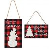 Set Of 2 Wood Buffalo Plaid Ornaments 5 X 3 Inch Let It Snow And Dreaming Of A White Christmas Farmhouse Christmas Ornies Made In USA 0 100x100