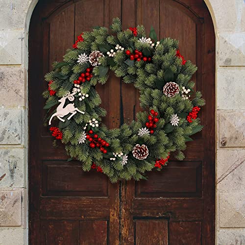 Soomeir 24 Inches Christmas Wreath For Front Door Artificial Winter Wreath With Lights Mixed Christmas Decoration For Windows Fireplaces Walls 0 0