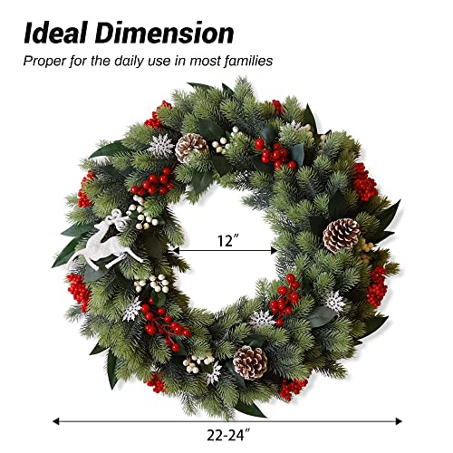 Soomeir 24 Inches Christmas Wreath For Front Door Artificial Winter Wreath With Lights Mixed Christmas Decoration For Windows Fireplaces Walls 0 1