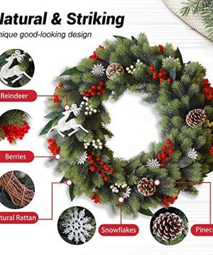 Soomeir 24 Inches Christmas Wreath For Front Door Artificial Winter Wreath With Lights Mixed Christmas Decoration For Windows Fireplaces Walls 0 2 300x360