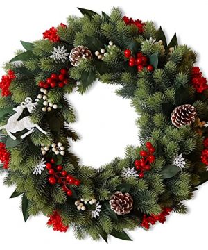 Soomeir 24 Inches Christmas Wreath For Front Door Artificial Winter Wreath With Lights Mixed Christmas Decoration For Windows Fireplaces Walls 0 300x360