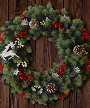 Soomeir 24 Inches Christmas Wreath For Front Door Artificial Winter Wreath With Lights Mixed Christmas Decoration For Windows Fireplaces Walls 0 4 300x360