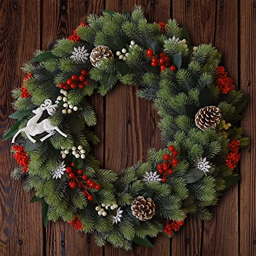 Soomeir 24 Inches Christmas Wreath For Front Door Artificial Winter Wreath With Lights Mixed Christmas Decoration For Windows Fireplaces Walls 0 4