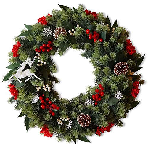 Soomeir 24 Inches Christmas Wreath For Front Door Artificial Winter Wreath With Lights Mixed Christmas Decoration For Windows Fireplaces Walls 0