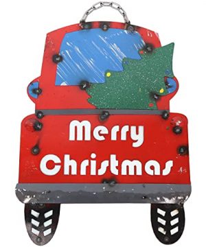 Sunnydaze Holiday Rustic Merry Christmas Truck Hanging Sign Christmas Metal Sign Art For Indoor And Outdoor Use Winter Home Decor 21 0 300x360