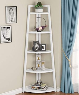 Tribesigns 70 Inch Tall Corner Shelf 5 Tier Modern Corner Bookshelf Industrial Corner Ladder Shelf Small Bookcase Plant Stand For Living Room Kitchen Home Office White 0 300x360