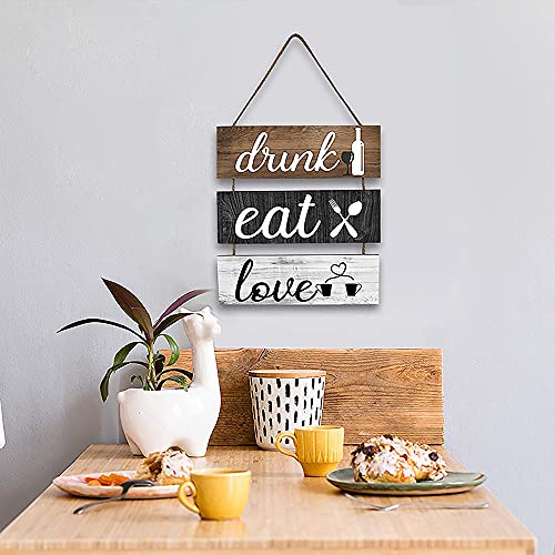 UCOMELY Wooden Home Signs For Wall Decor Vintage Hanging Eat Drink Love Wood Sign For Rustic Farmhouse Home Kitchen Bar Restaurant Coffee Shop Decoration 0 1