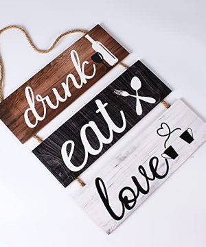 UCOMELY Wooden Home Signs For Wall Decor Vintage Hanging Eat Drink Love Wood Sign For Rustic Farmhouse Home Kitchen Bar Restaurant Coffee Shop Decoration 0 3 300x360