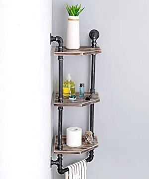 Weven Industrial Pipe Corner ShelfRustic Wall Shelves With Towel BarBathroom Shelves Wall Mounted3 Tiered MetalReal Wood Home Decor Floating Shelves 0 300x360