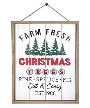 YAblue Christmas Tree Hanging Signs Farm Fresh Rustic Wooden Decorations Bottle Caps Farmhouse Decor Rustic Winter Holiday Sign For Party 15 X 12 Inch 0 300x360