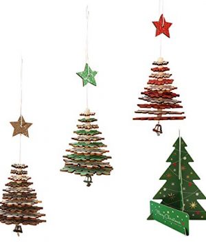 YIWINIAID Festival Ornament 3pcs 3D Snowflake Rotating Christmas Tree Hanging Ornament Adjustable String With Bell Beards Wooden Pendant For Home Office Decoration Gift 0 300x360