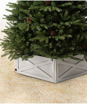 Glitzhome 26 L Washed White Wooden Tree Collar Tree Stand Cover Christmas Tree Skirt Tree Box 0 300x360