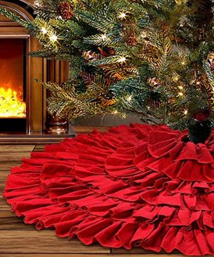 Tiosggd Red Ruffle Christmas Tree Skirt 48 Inches 6 Layer Tree Mat For Rustic Farmhouse Tree Ornaments Xmas Winter New Year House Decoration 0 300x360