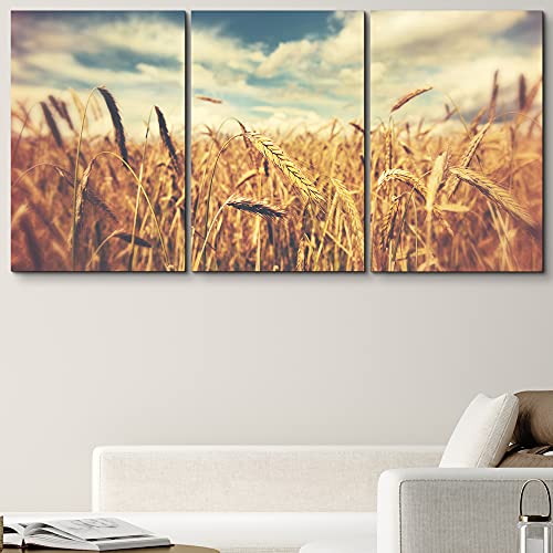 Wall26 Canvas Print Wall Art Set Vintage Retro Golden Wheat Field Nature Wilderness Photography Realism Rustic Scenic Colorful Multicolor For Living Room Bedroom Office 16x24x3 Panels 0 0