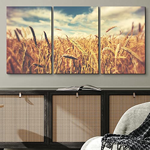 Wall26 Canvas Print Wall Art Set Vintage Retro Golden Wheat Field Nature Wilderness Photography Realism Rustic Scenic Colorful Multicolor For Living Room Bedroom Office 16x24x3 Panels 0 1
