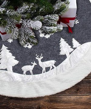 7Felicity Christmas Tree Skirt Fur Rustic White Xmas Tree SkirtSnowy Christmas Trees Mat Decorations IndoorsDeer And Snowflake Pattern 36 Inches Two Deers 0 300x360