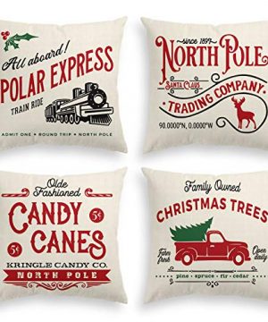 AVOIN Colorlife Christmas Throw Pillow Cover 18 X 18 Inch Winter Holiday Rustic Farmhouse Cushion Case For Sofa Couch Set Of 4 0 300x360