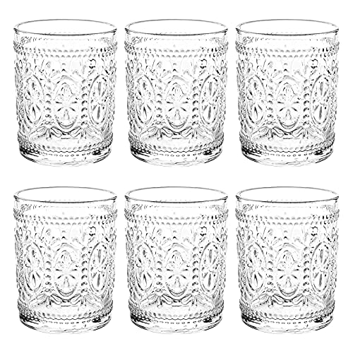 Bekith 6 Pack Drinking Glasses 95 Oz Romantic Water Glasses Tumblers Heavy Duty Vintage Glassware Set For Whisky Juice Beverages Beer Cocktail 0
