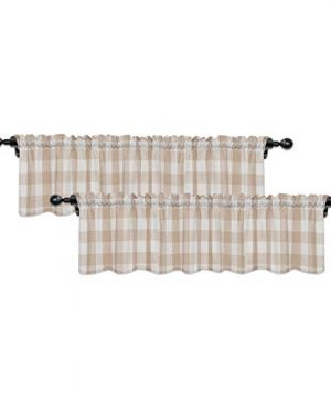 Buffalo Check Valances For Windows Living Room 18 Inches Long Classic Gingham Plaid Bedroom Bathroom Rod Pocket Country Farmhouse Kitchen Window Curtain Valances 2 Pieces Beige White 0 300x360