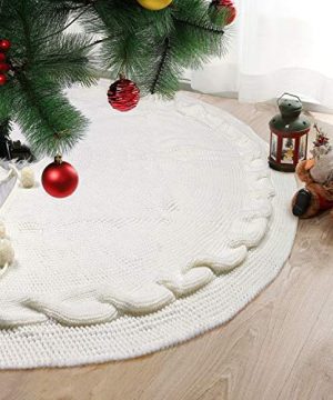 Christmas Tree Skirt 48 Inches Traditional Knitted Thick Rustic Tree Skirt Luxury Skirt For Xmas Holiday Decorations Indoor Outdoor Off White 0 300x360