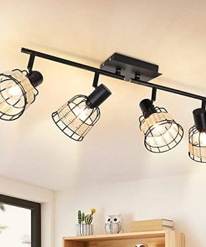 Depuley Modern Track Lighting Kit 4 Head Rattan Track Wall Spotlight Vintage Track Ceiling Spotlight Farmhouse Bamboo Track Lamp With Woven Cage For Kitchen Dining Office 0 300x360