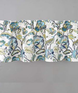 DriftAway Layla Classic America Style Floral Leaves Room Darkening Window Curtain Valance Rod Pocket Single 52 Inch By 18 Inch Plus 2 Inch Header Teal Gray 0 300x360