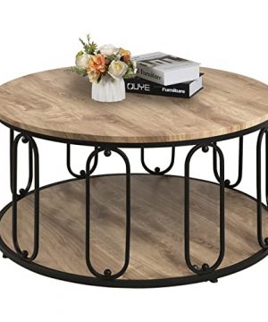 Eazyzon Rustic Round Coffee Table Wooden 2 Tier Living Room Table With Open Storage Shelf O Shaped Steel FrameIndustrial Tables For HomeOffice Reception White Oak 0 300x360