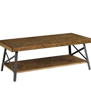 Emerald Home Chandler Rustic Industrial Solid Wood And Steel Coffee Table With Open Shelf 0 300x360