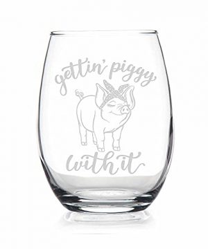 Getting Piggy With It Bandana Stemless Wine Glass Farmhouse Gift Pig Gift Country Gift Farmhouse Wine Glass Pig Wine Glass 0 300x360