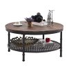 GreenForest Coffee Table Round 358 Inch Industrial 2 Tier Sofa Table With Storage Open Shelf And Metal Legs For Living Room Rustic Walnut 0 100x100