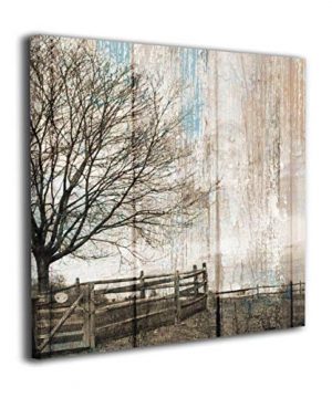 HIBIPPO Country Farmhouse Brown Blue Canvas Wall Art Oil Paintings Wall Decorations For Bedroom Hallway 20x20 Stretched And Framed 0 300x360