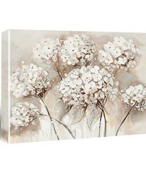 HIjie White Hydrangea Flowers Framed Canvas Wall Art Bedroom Wall Decor Farmhouse Flower Canvas Paintings Floral Pictures Gray Bathroom Home Wall Decorations115 X 15 0 300x360