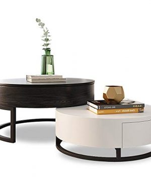 Homary Round Coffee Table Storage Lift Top Wood Coffee Table Lifts Up With Rotatable Drawers White Black 0 300x360