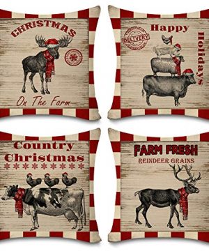 KACOPOL Christmas Red Buffalo Plaids Farmhouse Animals Pillow Covers Deer Moose Pig Farm Decor Throw Pillow Case Cushion Cover 18 X 18 Set Of 4 Xmas Decorations Farmhouse Red Plaids 0 300x360