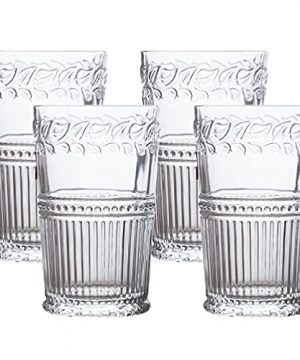 Kingrol 4 Pack Crystal Water Glasses 12 Oz Vintage Drinking Glasses Tumblers Embossed Highball Glassware Set For Juice Beverage Beer Cocktail 0 300x360